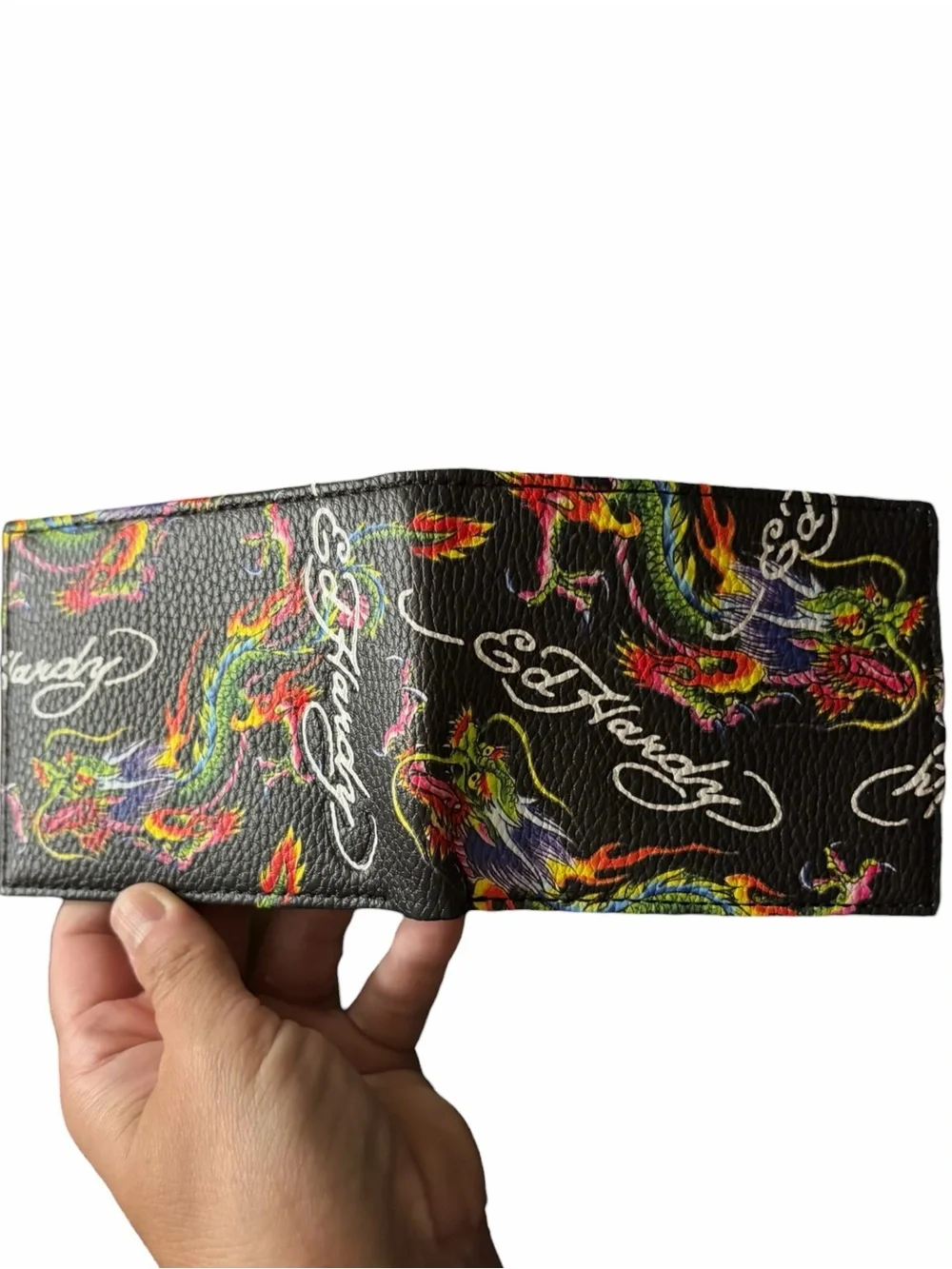 Ed Hardy Wallet Black Bifold Eagle Vegan Leather Logo Streetwear vallet case